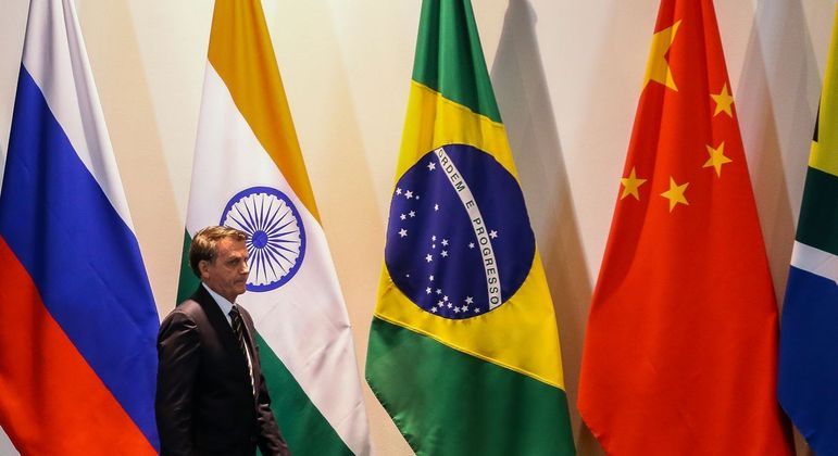 O presidente Jair Bolsonaro durante reunião do Brics