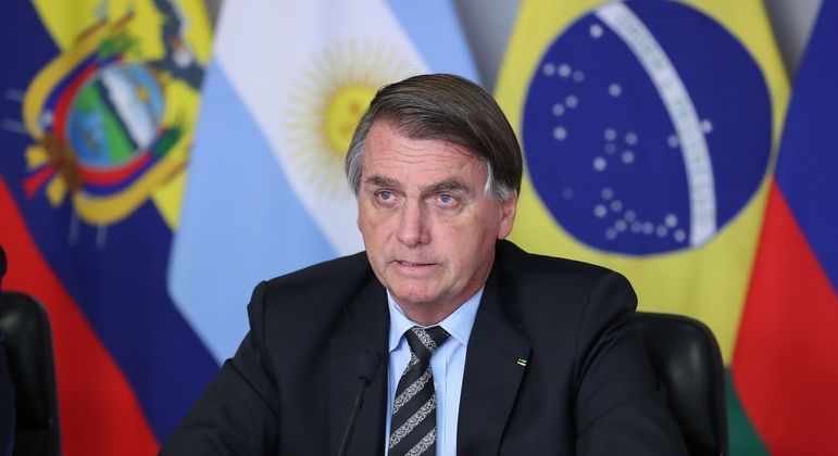 O presidente Jair Bolsonaro (PL) durante a 6ª reunião extraordinária da América do Sul (Prosul)