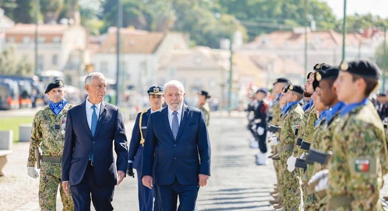 Lula e o presidente de Portugal, Marcelo Rebelo de Sousa, em Lisboa, capital portuguesa