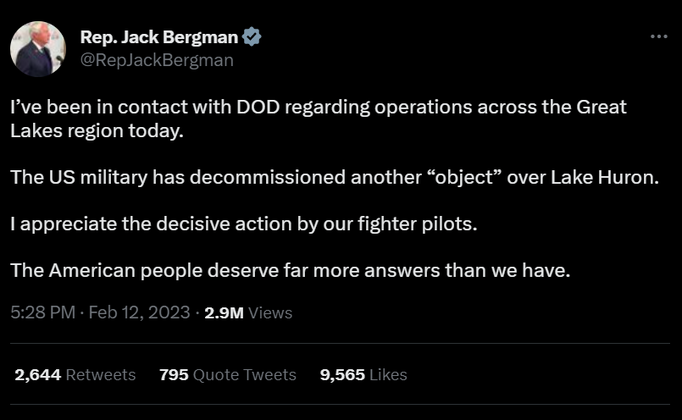O próprio deputado do estado de Michigan, Jack Bergman, confirmou a ação em sua conta do Twitter.