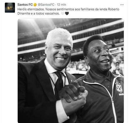 O Santos, que passou pelo recente falecimento do seu maior ídolo, destacou com um foto de Roberto Dinamite e Pelé: 
