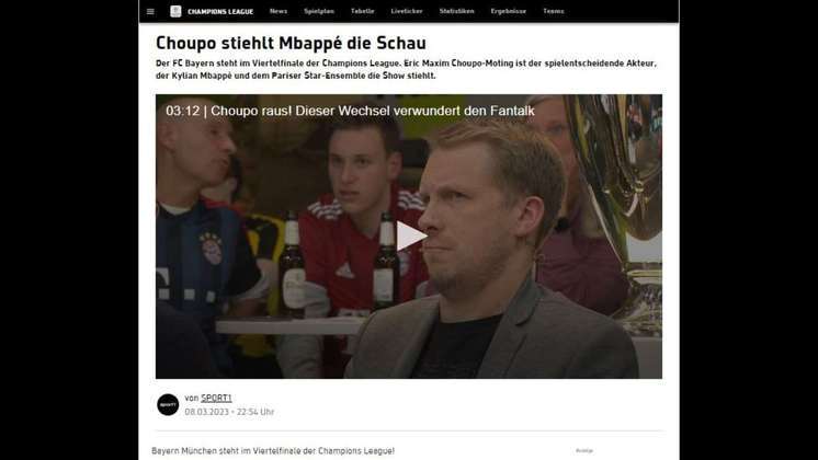 O 'Sport', também alemão, foi incisivo ao dizer que o Bayern 'humilhou' o PSG, e deu destaque para o centroavante Choupo-Mouting em comparação com Mbappé. 