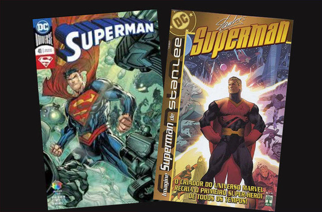 O Super-Homem na versão de Stan Lee se chama Salden e era militar, enquanto o tradicional, feito por Jerry Siegel e Joe Shuster nos anos 1930, era jornalista e se chama Clark Kent. Compare as duas versões, com a de Lee à direita. 