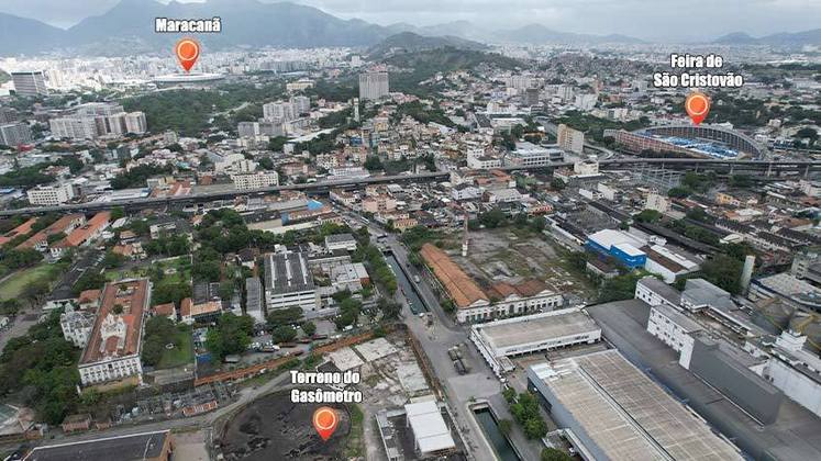 O terreno do Gasômetro fica a cerca de 2 quilômetros da Feira de São Cristóvão e a 3 quilômetros do Maracanã. O estádio de São Januário, que não pode ser visto nesta imagem, também está a poucos quilômetros de distância.