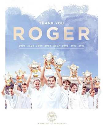O torneio de tênis Wimbledom agradeceu a Roger Federer, colocando os anos em que o tenista foi vencedor da competição.