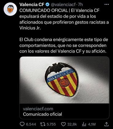 O Valencia emitiu um comunicado condenando 