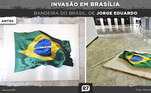 Obra 'Bandeira do Brasil', de Jorge Eduardo, de 1995, antes e depois da invasão ao Planalto
