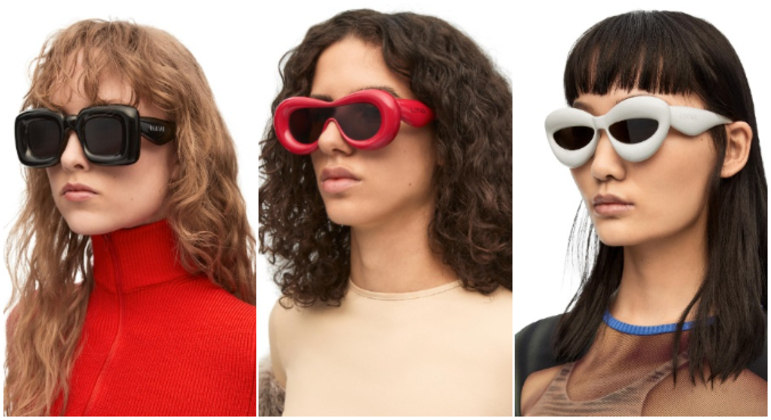 No site da marca, os óculos aparecem disponíveis em três versões: retangular, máscara e cateye (ou o famoso gatinho)