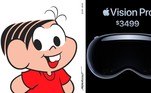 O que os óculos da Apple têm de caros (custam o equivalente a R$ 17 mil), também têm de inspiradores. Principalmente quando o assunto é meme! O Vision Pro, como é chamado, foi lançado durante a WWDC 2023, evento da fabricante do iPhone dedicado a desenvolvedores. Ele permite que itens virtuais sejam inseridos em um ambiente real. E, de acordo com o perfil de Twitter @wwwmlna, 'são perfeitos para o formato dos olhos de 90% dos personagens da Turma da Mônica'