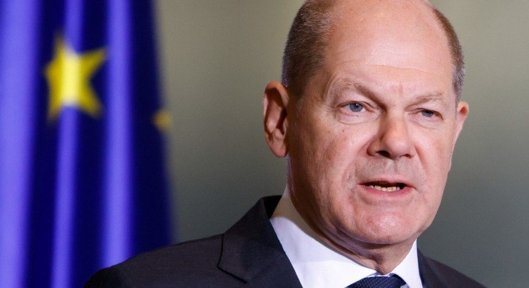  Olaf Scholz, chanceler alemão, fala durante coletiva de imprensa em Berlim

