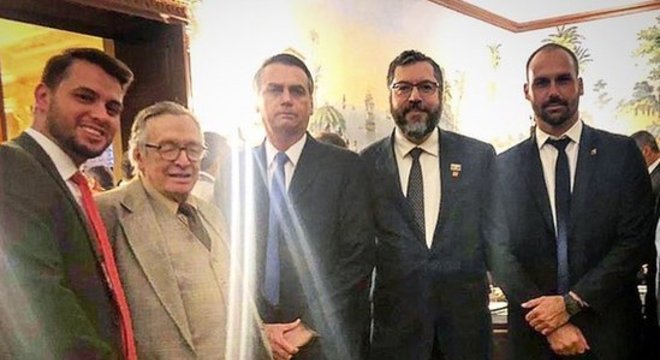 Olavo de Carvalho (de terno claro) ao lado de Jair Bolsonaro e comitiva em Washington