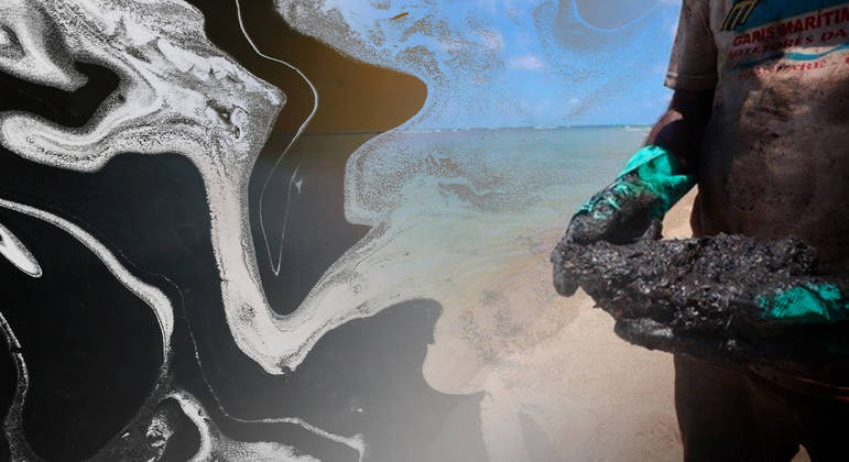 Mancha de óleo em praia do Nordeste