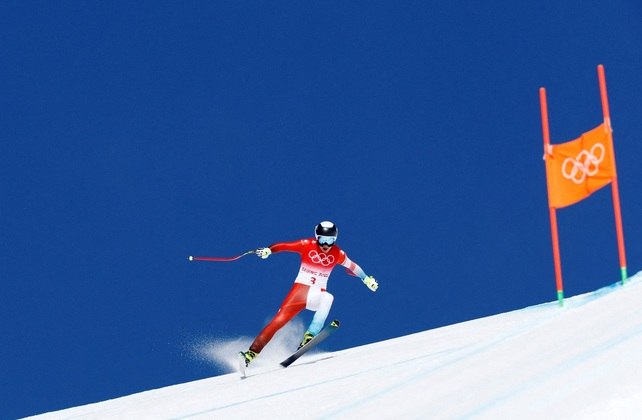 Jasmine Flury da Suíça, durante prova de Esqui