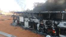 Ônibus pega fogo e fica destruído em rodovia de Minas Gerais