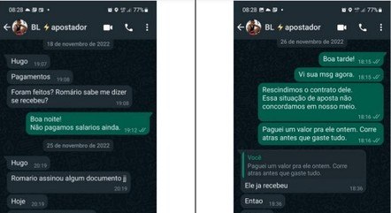 Conversa entre apostador (cinza) e presidente do Vila (em verde) foram incluídas como prova
