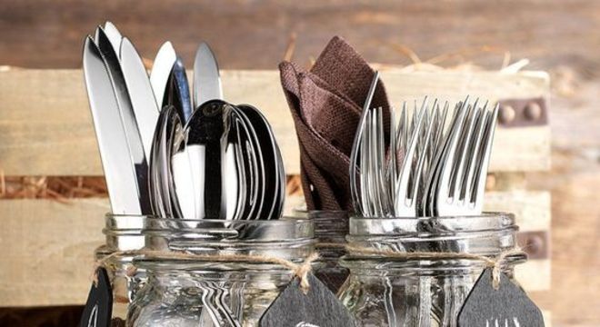 organizadores de cozinha - potes de vidro para talheres 