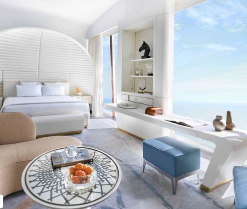 Os apartamentos do 'Fairmont Doha Hotels' tem vista para a cidade de Lusail ou para o Golfo Pérsico. 