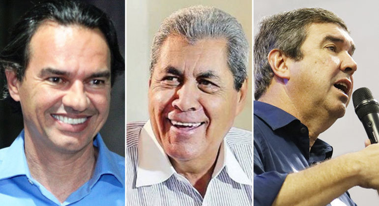 Os candidatos ao Governo do Mato Grosso do Sul Marquinhos Trad, André Puccinelli e Eduardo Riedel