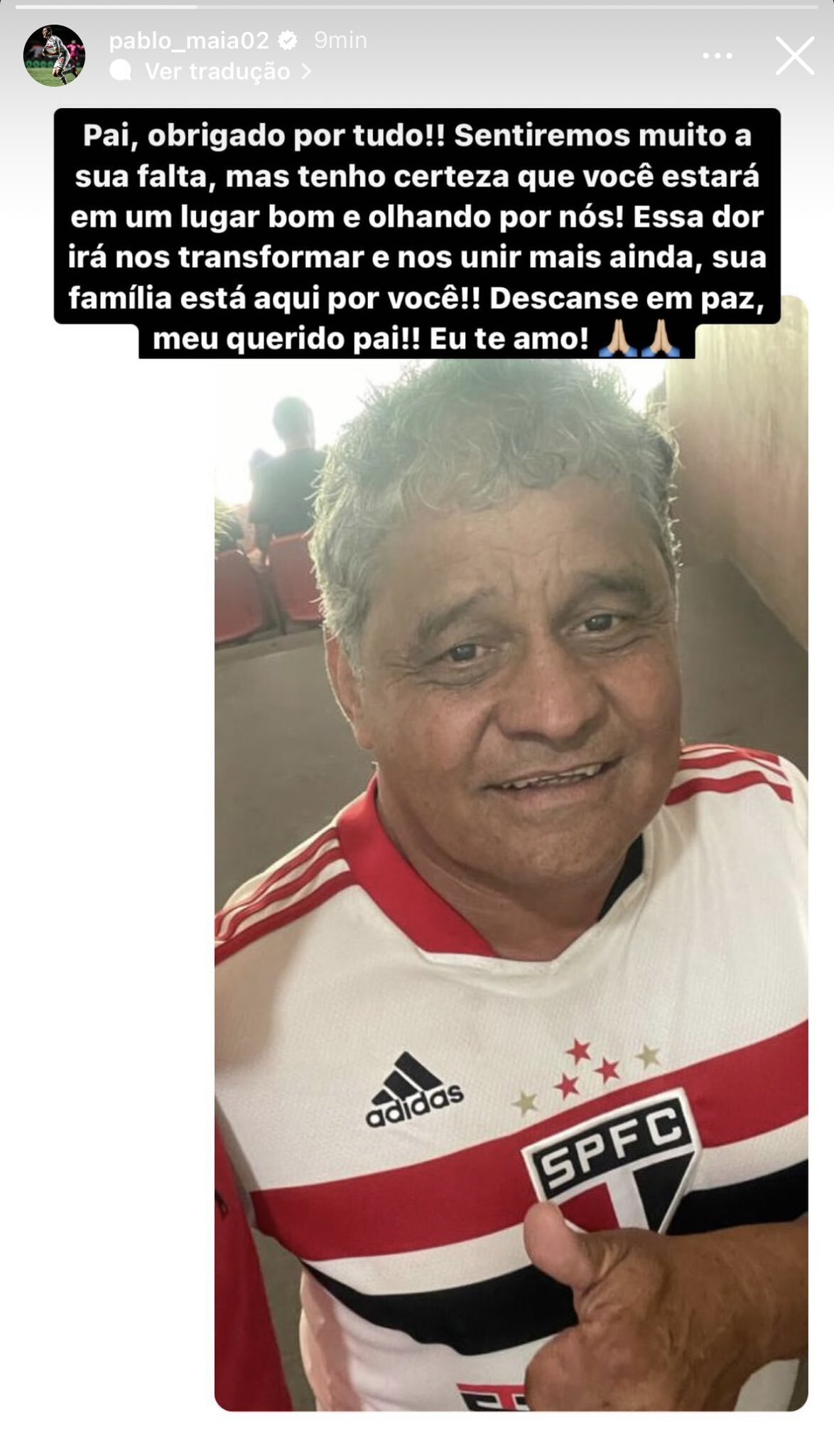 Pablo Maia postou agradecimento ao pai nas redes sociais. Ele era seu maior incentivador