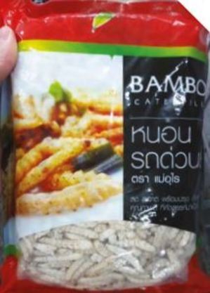 Pacote de larvas de bambu vendido em mercados tailandeses