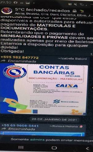 Contas bancárias para pagamentos de mensalidades da UCP no Brasil (Reprodução)
