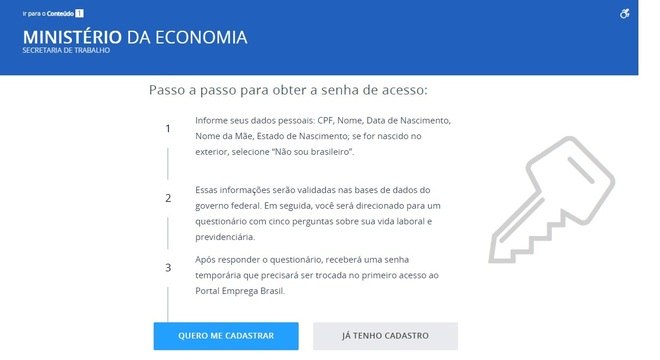 Página para solicitar o seguro-desemprego