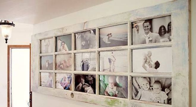 Painel de fotos de madeira