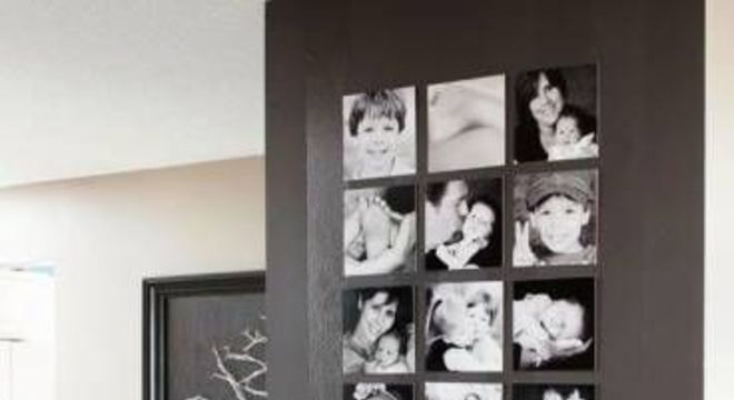 Painel de fotos em preto e branco