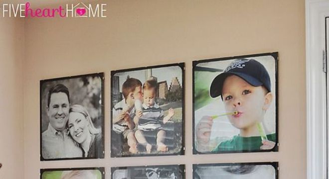 Painel de fotos para sala de estar com foto dos filhos