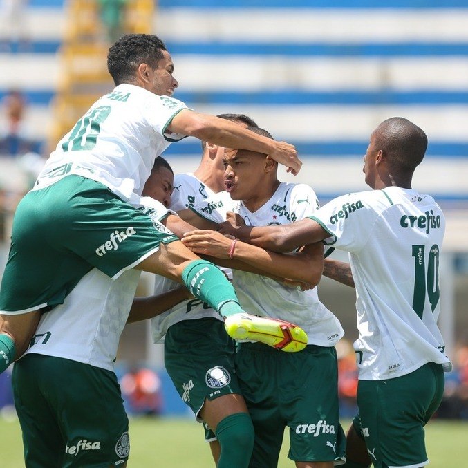 Jogadores do Palmeiras comemoram gol de Jhonatan contra o Internacional
