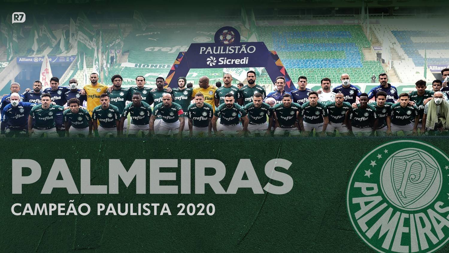 Elenco palmeirense campeão paulista de 2020