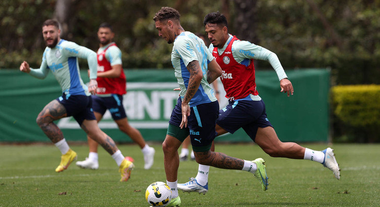 Jogadores do Palmeiras realizam última atividade no CT visando o Atlético-GO em Goiânia