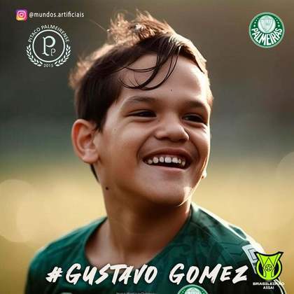 Palmeiras: versão criança de Gustavo Gómez, criada com auxílio de inteligência artificial.