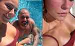 Paolla Oliveira e Diogo Nogueira curtem dia de piscina