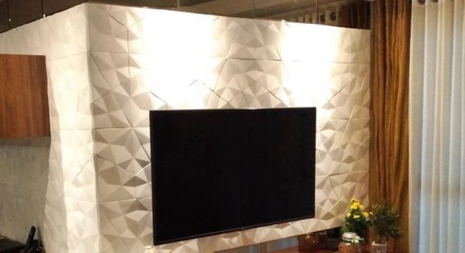 papel de parede 3d - painel de tv com papel de parede 3d branco simples