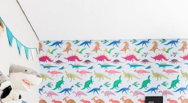 papel de parede para quarto infantil com desenhos de dinossauros