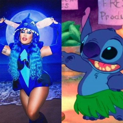 Para um bloco no Recife, a cantora se vestiu de Stitch, da animação “Lilo & Stitch”. 