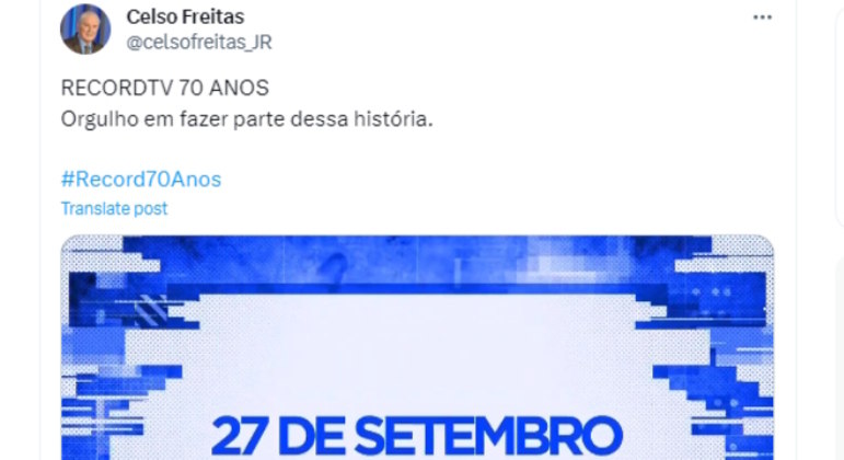 Na Record TV desde 2004, o âncora do Jornal da Record, Celso Freitas, compartilhou em suas redes sociais o quanto estava feliz em poder comemorar mais um ano da emissora!