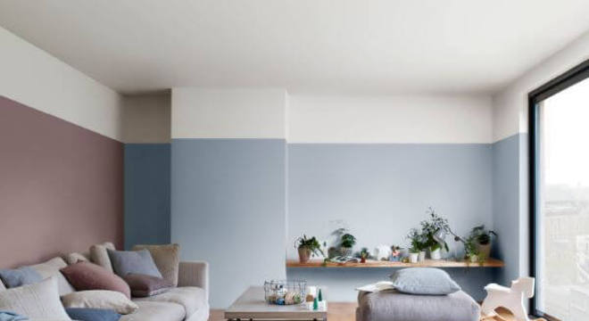 Parede azul e rosa em tons claros