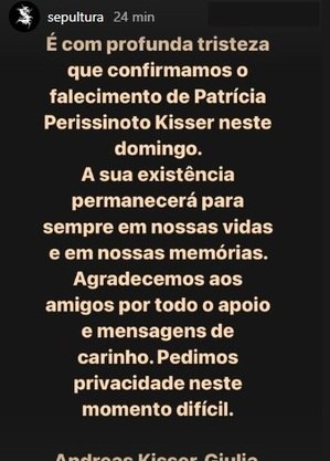 Nota oficial foi postada no perfil do Sepultura