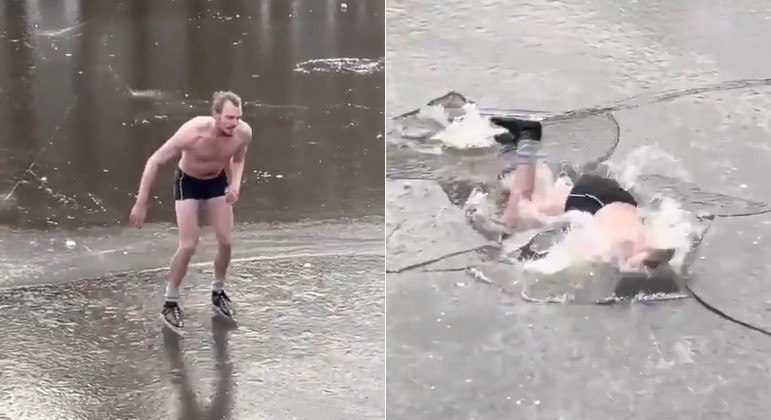 Patinador de cueca afundou em águas congelantes de canal de Amsterdã, capital da Holanda