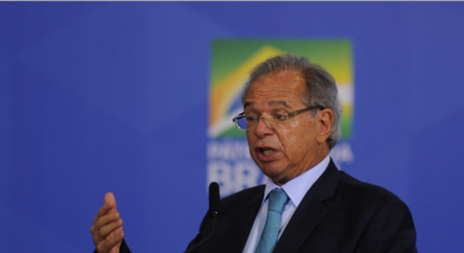 O ministro da Economia, Paulo Guedes, durante cerimônia no Palácio do Planalto