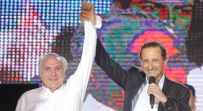 O presidente Michel Temer e o candidato ao governo de São Paulo, Paulo Skaf, do MDB