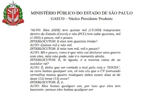 Trecho sobre quantidade de membros do GDE e PCC