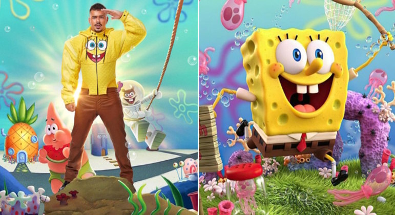 Escolhendo desenho nostálgico cheio de fãs no Brasil, Pedro se vestiu como o personagem Bob Esponja. 