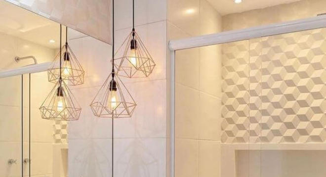 Pendente aramado diamante para banheiro branco