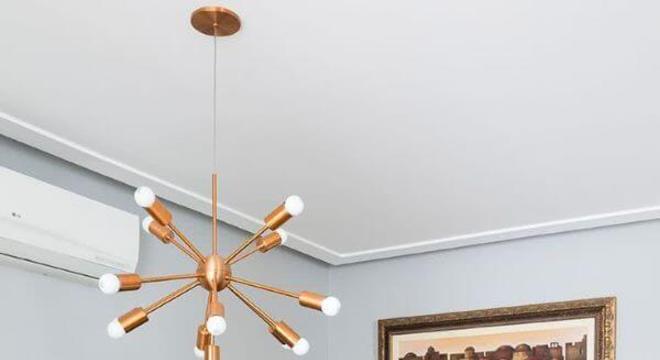 Pendente aramado grande e cobre para mesa de jantar