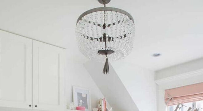 pendente de cristal para quarto feminino branco e rosa 