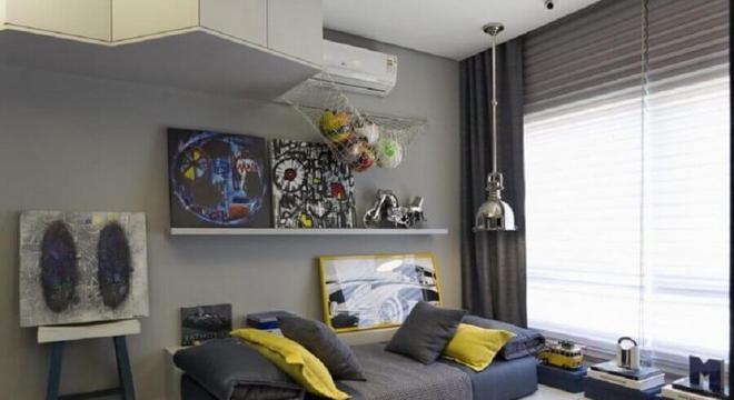 pendente para quarto masculino moderno cinza e amarelo