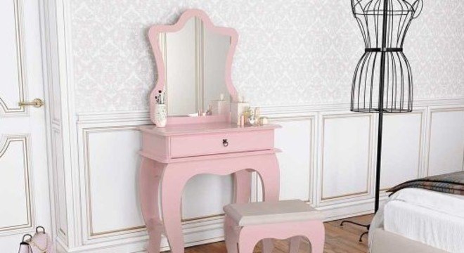 Penteadeira cor de rosa para quarto princesas